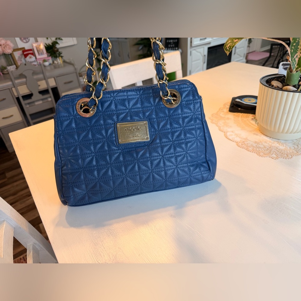 Nicole by Nicole Miller Blue Quilted Satchel Tote